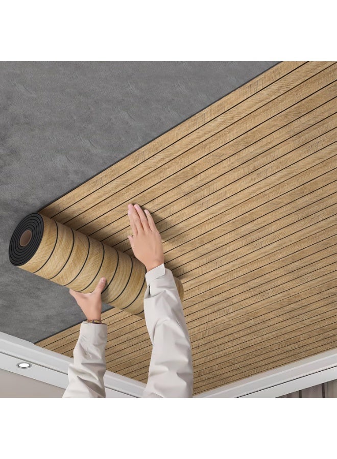 رات سو لوحة الحائط ذاتية اللصق المحسنة من الحبوب الخشبية ثلاثية الأبعاد -مقاومة للماء وعازلة للصوت، ملصق جدار PVC سميك مقاس 300×40 سم لغرفة المعيشة وتجميل غرفة النوم (بني) - Image 2